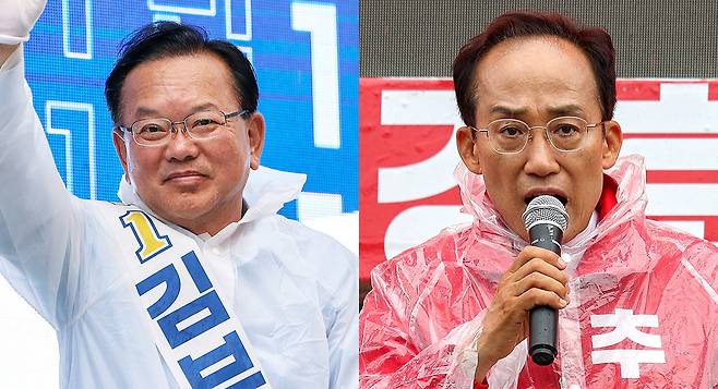 김부겸 더불어민주당 대구시장 후보(왼쪽), 추경호 국민의힘 대구시장 후보. 대구=뉴시스