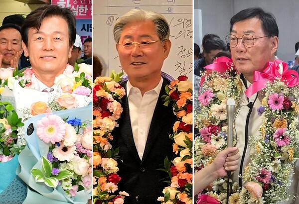 왼쪽부터 조규일 진주시장, 오태완 의령군수, 김윤철 합천군수