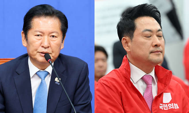(왼쪽부터) 더불어민주당 정청래 총괄상임선거대책위원장, 장동혁 국민의힘 대표. 연합뉴스