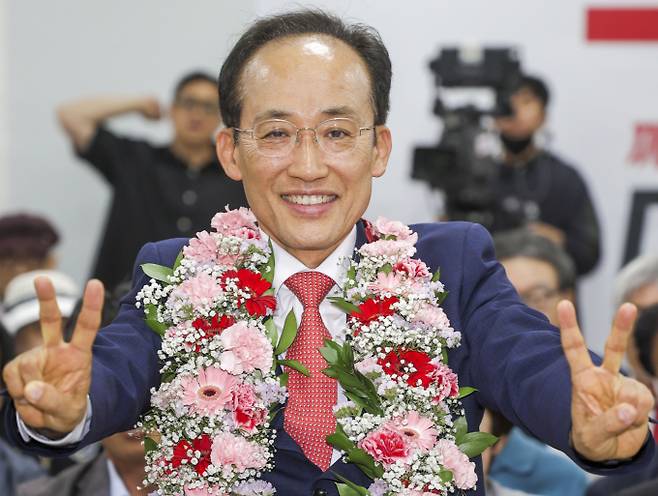 추경호 국민의힘 대구시장 후보가 4일 대구 수성구에 위치한 선거사무소에서 당선 인사를 하고 있다. / 사진=뉴시스