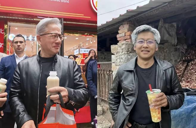젠슨 황(좌), 젠슨 황을 흉내 낸 양양 씨(우) [중국 SNS 캡처]