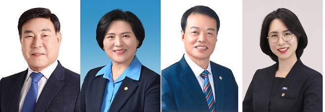 왼쪽부터 더불어민주당 김영규·박성미, 무소속 송하진, 조국혁신당 최해국 여수시의원 당선인. 선관위 제공