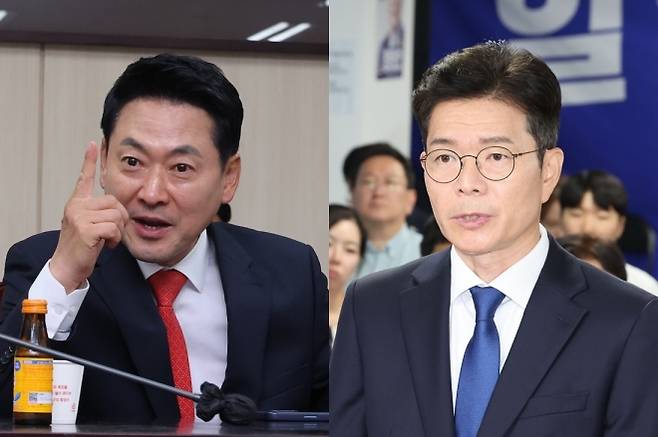 장동혁 국민의힘 상임선거대책위원장, 정원오 더불어민주당 서울시장 후보. 연합뉴스