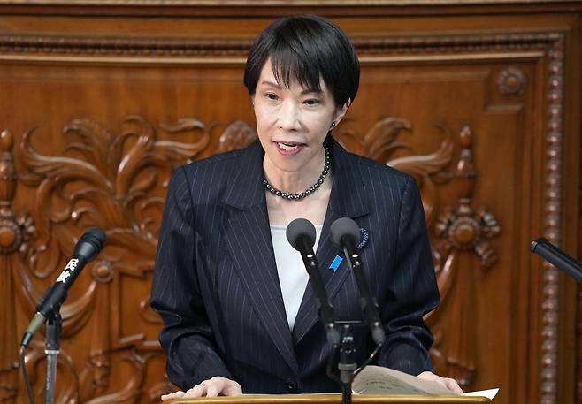 국회에서 답변하는 다카이치 사나에 일본 총리 [교도=연합뉴스 자료사진. 재판매 및 DB금지]