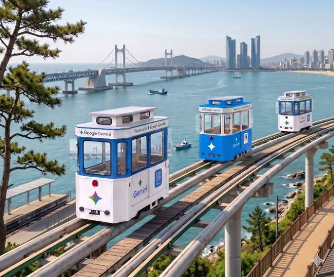 제미나이 테마로 랩핑된 스카이캡슐 차량 모습. 6월 5일부터 21일까지 해운대 블루라인파크에서 운영된다. (이미지=구글)