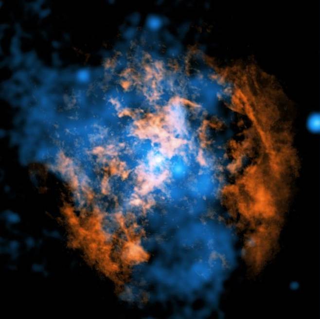 우리은하 중심부 초거대 블랙홀 궁수자리 A* 주변  우리은하(Milky Way) 중심부 초거대 블랙홀인 궁수자리 A*(Sgr A*)에서 바깥쪽으로 불어어나가는 바람의 흔적을 보여주는 사진. 중앙의 흰색 점이 궁수자리 A* 블랙홀. 블랙홀에서 남남서 방향으로 바람에 의해 형성된 길이 약 3.26광년(1파섹), 개구각 45도인 거대한 원뿔형 빈 공간(아래쪽 파란색 삼각형 부분)이 있는 것으로 나타났다. [X-ray: NASA/CXC/Northwestern Univ./M. Gorski; Radio: ESO/NAOJ/NRAO/ALMA; Image processing: NASA/CXC/SAO/K. Arcand and P. Edmonds 제공. 재판매 및 DB 금지]