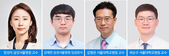 장성아(왼쪽부터) 삼성서울병원 교수·김예찬 임상강사, 김형관·곽순구 서울대병원 교수. 사진 제공=각 병원