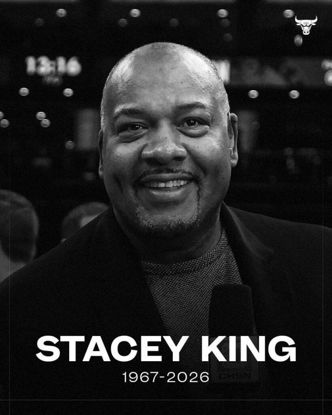 NBA 시카고 불스의 3연속 우승에 힘을 보탰던 스테이시 킹이 8일 별세했다.(시카고 불스 SNS 캡처)