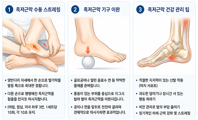 족저근막염 증상을 완화하는데 도움이 되는 관리 방법. /사진=파이낸셜뉴스 [AI생성 이미지 - ChatGPT]