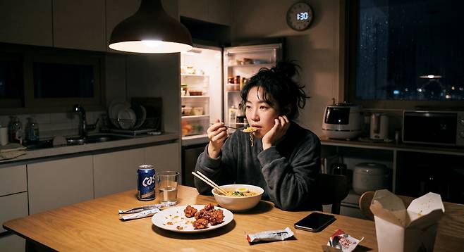 술을 마신 뒤 평소보다 많이 먹거나 야식을 찾는 경험은 흔하지만 그 배경에는 단순한 의지 문제가 아닌 복합적인 생리적 변화가 작용한다. ⓒGoogle Gemini 생성이미지