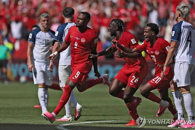 동점 골 넣은 캐나다 카일 래린(등번호 9번) [AFP=연합뉴스]