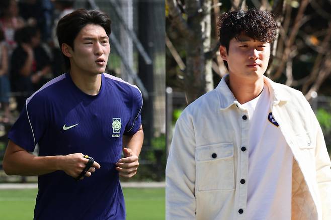 부상으로 2026 국제축구연맹(FIFA) 북중미 월드컵 체코전에 결장했던 배준호와 김태현이 멕시코전 출장을 목표로 회복에 집중하고 있다. 사진은 왼쪽부터 배준호, 김태현. /사진=뉴스1, 뉴시스