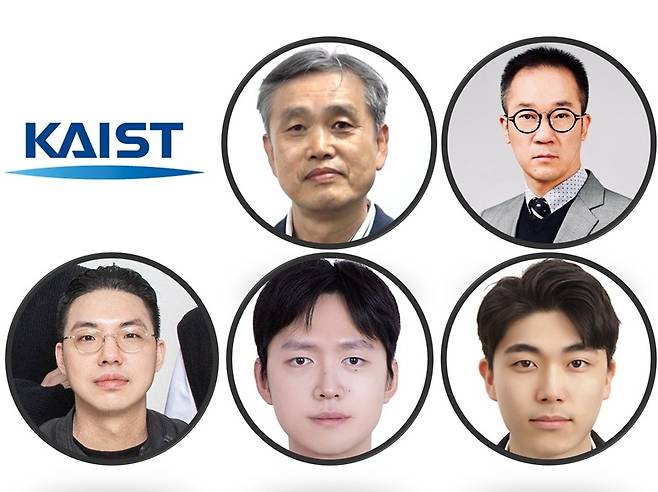 AI 데이터센터의 냉각 전력을 크게 줄이는 액체 냉각 기술을 개발한 카이스트 김성진 교수, 이익진 교수, 황철현 박사과정, 이한솔 박사과정, 이영진 박사(윗줄 왼쪽부터 시계방향). 카이스트 제공