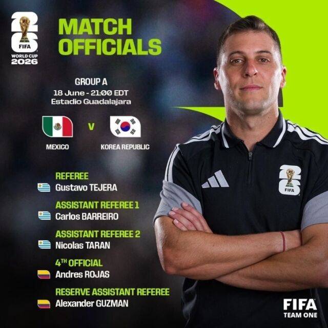FIFA가 한국과 멕시코의 북중미월드컵 A조 2차전 심판진을 발표했다./FIFA