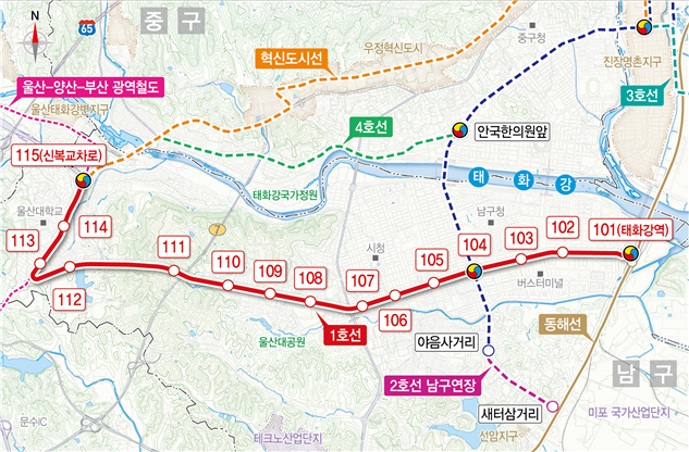 울산도시철도 1호선 위치도