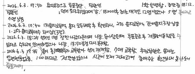 [사진=뉴시스] 주진우 국민의힘 의원이 중앙선거관리위원회로부터 제출받은 서울 송파구  잠실2동 제2투표소의 투표록 중 일부 갈무리. *재판매 및 DB 금지
