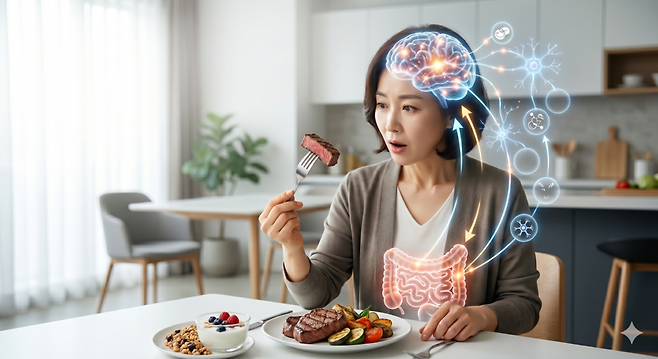 문득 고기가 먹고 싶어지는 건 단순한 입맛의 문제가 아닐 수 있다. / 구글 제미나이 나노 바나나로 생성한 이미지&nbsp;