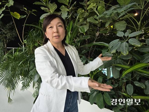 박남희 백남준아트센터 관장이 백남준의 작품 ‘TV정원’ 앞에서 이번 백남준미디어아트페스티벌에 대해 설명하고 있다. 2026.6.22 /구민주기자 kumj@kyeongin.com
