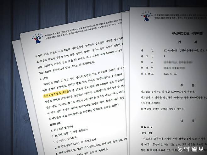 안준호 일당이 만든 회사의 통장은 도박 사이트에도 쓰였다. 판결문에 표시된 ‘주식회사 J’가 안준호 일당 명의의 회사 중 한 곳이다.
