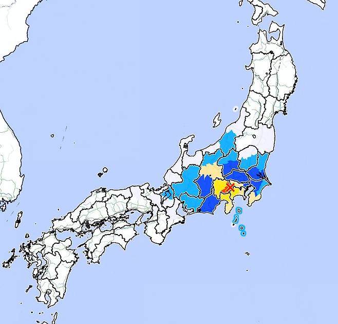 일본 야마나시현 동부 후지 5호에서 규모 5.6의 지진이 발생했다. (사진=일본 기상청 지도 갈무리)