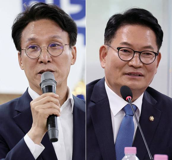 더불어민주당 친명계 당대표 후보로 거론되는 김민석 국무총리(왼쪽), 송영길 전 더불어민주당 대표 ⓒ연합뉴스