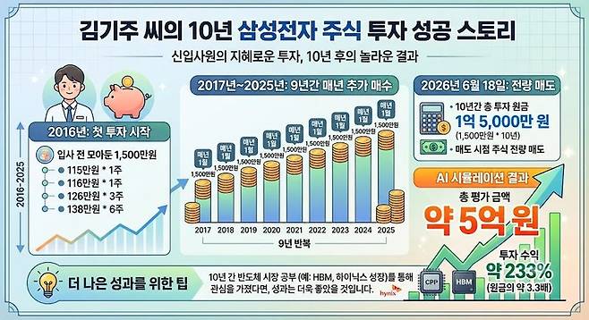 삼성전자 10년 장기투자 시뮬레이션. 제미나이 생성 이미지