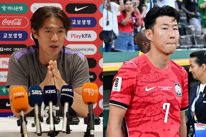 사진은 왼쪽부터 홍명보 대한민국 축구 대표팀 감독, 대표팀 주장 손흥민. /사진=뉴스1, 머니투데이 사진 DB