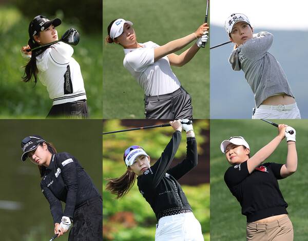 2026년 한국여자프로골프(KLPGA) 투어 맥콜·모나 용평 오픈 우승 경쟁에 뛰어든 노승희, 김민솔, 최예짐, 한진선, 배소현, 유서연2 프로가 2라운드에서 경기하는 모습이다. 사진제공=KLPGA (사진을 무단으로 사용하지 마십시오.)