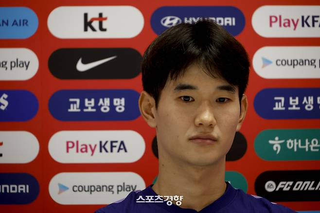 한국 남자 축구대표팀 김진규가 28일(한국 시간) 멕시코 과달라하라 팀 훈련장에서 2026 북중미 월드컵 조별리그 32강 진출 여부를 기다리며 기자회견을 하고 있다. 2026.06.28 과달라하라(멕시코) | 문재원 기자