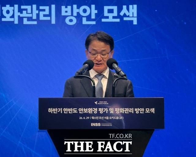 김성배 국가안보전략연구원장은 29일 서울 중구 웨스틴조선 호텔에서 열린 '2026 피스 포럼' 개회식에서 “올해 하반기는 한반도 평화 정착에 있어서 매우 중요한 시기가 될 것”이라고 밝혔다. /중구=정소영 기자