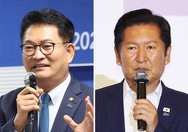 더불어민주당 송영길 의원(왼쪽), 정청래 더불어민주당 전 대표. 2026.6.28 사진공동취재단