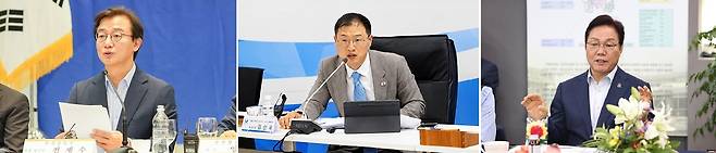 전재수(왼쪽부터)부산시장, 김상욱 울산시장, 박완수 경남도지사. [인수위 제공·울산=박동순 기자·경남도 제공]