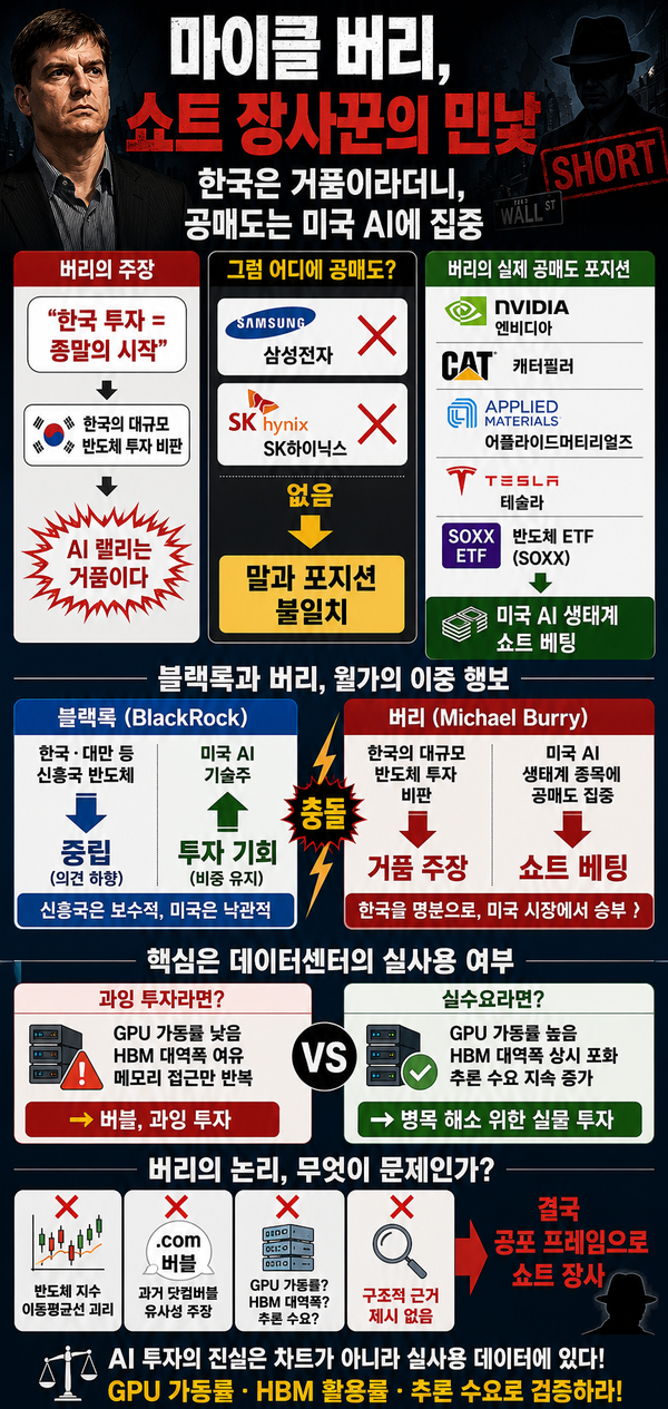 마이클 버리의 AI 거품론과 실제 공매도 포지션 비교 /챗GPT 생성 이미지