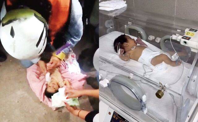 구조대원들이 베네수엘라 라과이라주에서 발생한 연쇄 강진으로 무너진 건물 잔해에서 생후 18일 된 후안 다비드를 매몰 32시간 만인 26일(현지시간) 구조한 뒤 몸을 닦아주고 있다. 이 장면은 소셜미디어를 통해 공개돼 큰 관심을 모았다. 오른쪽 사진은 구조된 다비드가 병원으로 이송돼 인큐베이터에서 집중 치료를 받고 있는 모습. 로이터연합뉴스