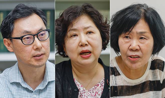 세계일보는 지난달 22일 서울 용산구 사옥에서 좌담회를 열고 발달장애인 부모, 발달장애인 보호시설 관계자와 ‘홀로 남겨지는 발달장애인 자녀의 삶’에 대해 논의했다. 왼쪽부터 고령 발달장애인 주간이용시설을 운영하는 이진승 우리주간보호센터 센터장, 성인 발달장애인 자녀를 둔 이경아 도닥임 아동발달센터 센터장, 조인자씨. 최상수 기자