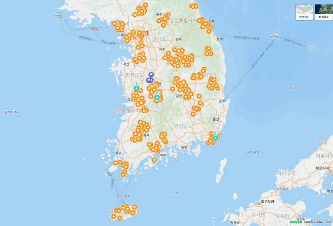 네이버 지도로 내려받아 가볼만한 핫플레이스들. (사진=농식품부 제공 자료 갈무리)