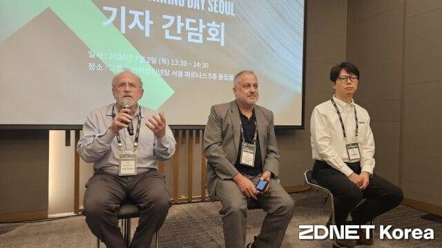 (왼쪽부터) 밥 프라이데이 HPE CAIO, 카를로스 고메즈 갈리오 HPE 아시아태평양·일본 지역 CTO, 오동열 한국HPE 네트워킹 전무 (사진=지디넷코리아)