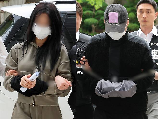 축구 국가대표팀 주장 손흥민을 상대로 돈을 받아내려해 공갈 혐의를 받고 있는 양씨(왼쪽, 20대 여성)와 용씨(40대 남성) 뉴스1