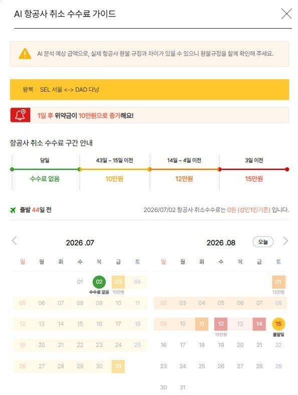 노랑풍선 'AI환불캘린더'. 노랑풍선 제공