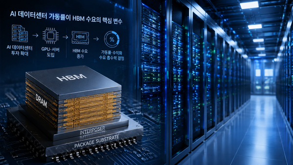 AI 인프라 투자 경쟁이 이어지는 가운데 데이터센터의 실제 활용도와 수익화 속도가 HBM 수요의 지속성을 가를 변수로 떠오르고 있다. /Chat GPT 생성 이미지