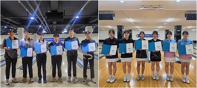 제107회 전국체육대회 볼링 남녀고등부 출전권을 획득한 경기도 대표 선수들이 기념촬영을 하고 있다.