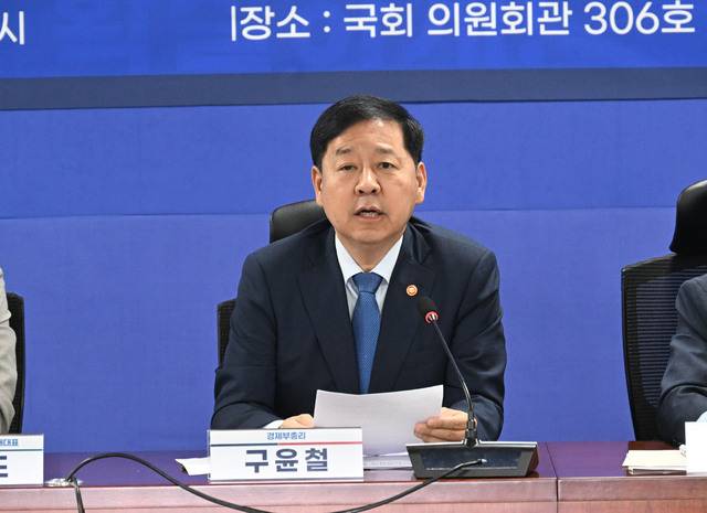 구윤철 부총리 겸 재정경제부 장관이 13일 서울 영등포구 국회 의원회관에서 열린 ‘ 2026년 하반기 경제성장전략 당정협의’에서 모두발언을 하고 있다. 재정경제부 제공