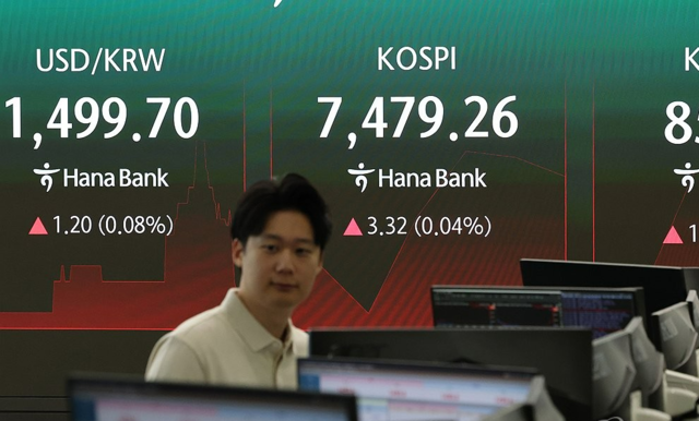 13일 서울 중구 하나은행 본점 딜링룸에서 직원들이 업무를 보고 있다. 연합뉴스