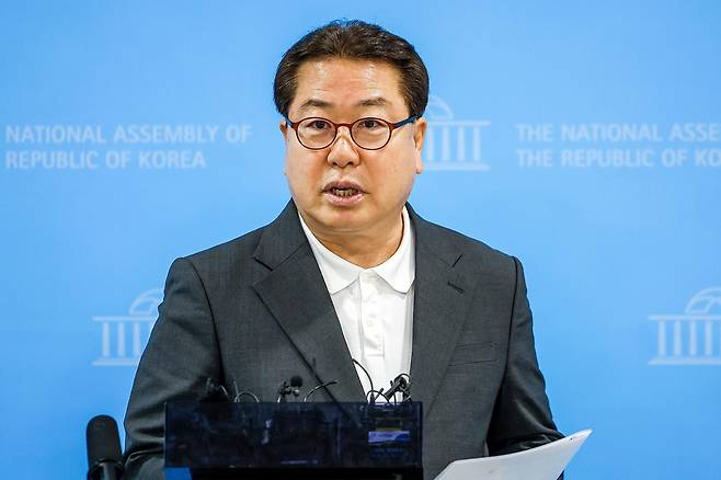 조광한 국민의힘 최고위원이 7일 서울 여의도 국회 소통관에서 현안 관련 브리핑을 하고 있다. 뉴시스