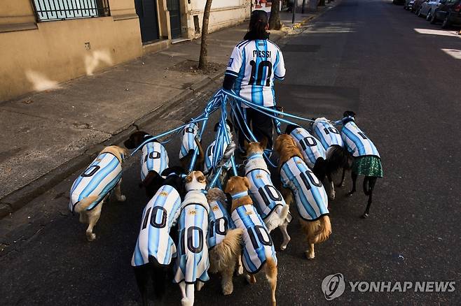 아르헨티나 강아지들 "우리도 메시 팬" [AP 연합뉴스. 재판매 및 DB 금지]