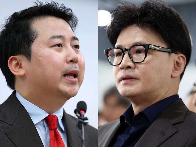 한동훈(오른쪽) 무소속 의원과 장예찬 전 여의도연구원 부원장. 중앙포토