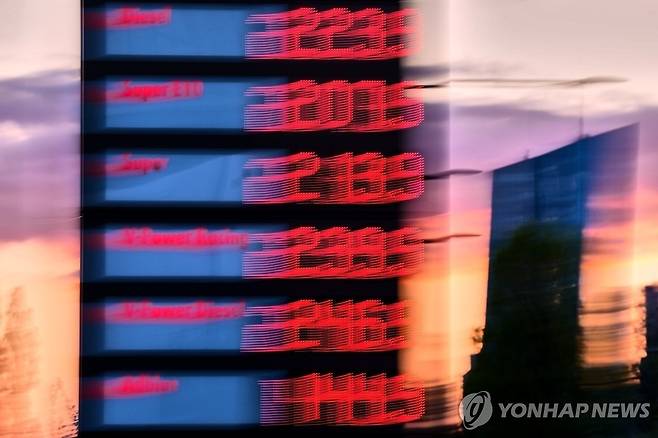 유럽중앙은행(오른쪽) 인근 주유소 [AP=연합뉴스 자료사진. 재판매 및 DB 금지]