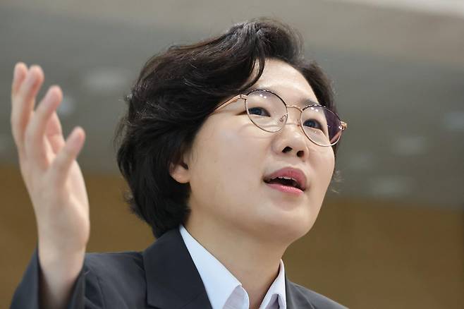 김보미 더불어민주당 당대표 후보가 23일 서울 여의도 국회 소통관에서 뉴스1과 인터뷰를 하고 있다. 2026.7.23 뉴스1