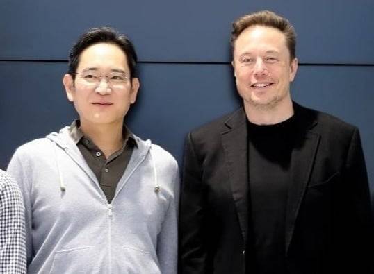 2023년 5월 삼성전자 북미 반도체연구소에서 일론 머스크 테슬라 최고경영자(CEO)와 만난 이재용 삼성전자 회장 / 사진=삼성전자