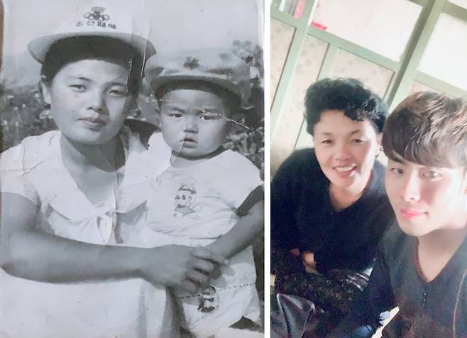 김강우 씨가 3세 때인 1998년(왼쪽 사진)과 24세인 2019년 북에 다시 들어가 어머니와 찍은 사진.